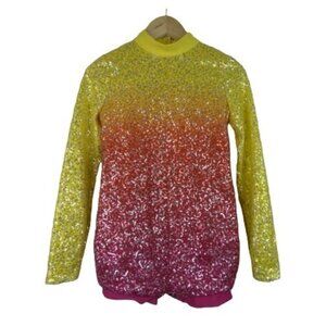 Weissman Dance Costume Child Size XL Yellow Long Sleeve Sequins Style 12051